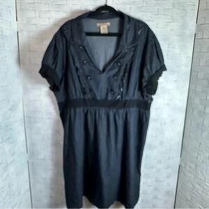 Drama Gold ruffle, denim, short sleeve midi, dress, urban denim casual plus size